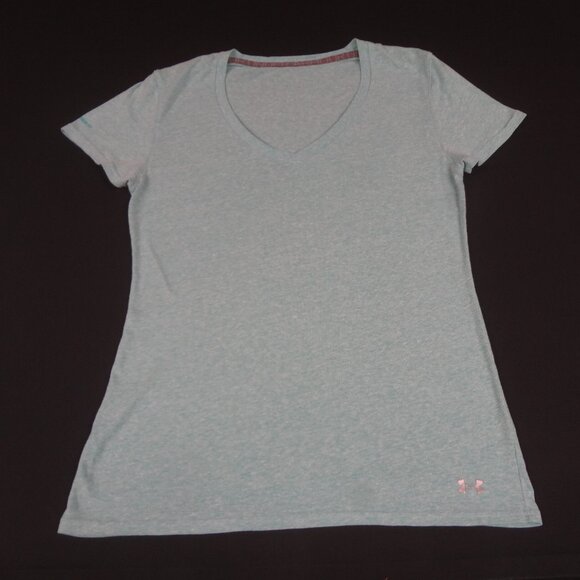UNDER ARMOUR V-NECK TEE BLUE MEDIUM ATHLETIC WOMENS T-SHIRT L186 - Picture 1 of 3